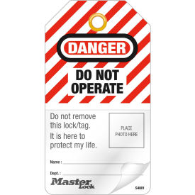 Master Lock Company S4801 Master Lock® Safety "Do Not Operate", Photo ID Lockout Tags, Self-Laminating, Pkg Qty 12, S4801 image.
