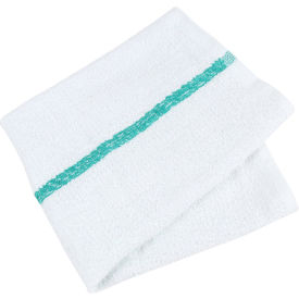 MONARCH BRANDS N030-GR-5DZ Qwick Wick 100 Cotton Green Stripe Terry Bar Towel, 30 oz., 16" x 19", 12 Towels/Pack, 5 Packs image.