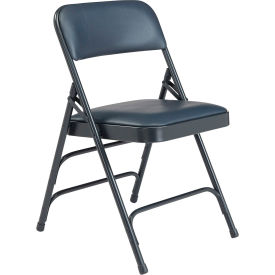 National Public Seating Vinyl Folding Chair - Triple Brace - Blue Vinyl/Blue Frame