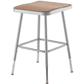 National Public Seating 6318H NPS Heavy Duty Stool - Square - Hardboard - Height Adjustable 19" - 27" - Gray image.