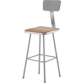 National Public Seating 6330B NPS Heavy Duty Stool with Backrest - Square - Hardboard - 30"H - Gray image.