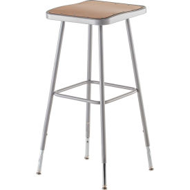 National Public Seating 6330H NPS Heavy Duty Stool - Square - Hardboard - Height Adjustable 31" - 38" - Gray image.