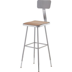 National Public Seating 6330HB NPS Heavy Duty Stool with Backrest - Square - Hardboard - Height Adjustable 31" - 38" - Gray image.
