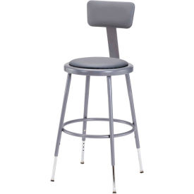 National Public Seating 6418HB 19"-27" Height Adjustable Vinyl Padded Stool with Backrest - Gray image.