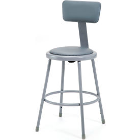 National Public Seating 6424HB 25"-33" Height Adjustable Vinyl Padded Stool with Backrest - Gray image.