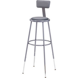 National Public Seating 6430HB 31"-39" Height Adjustable Vinyl Padded Stool with Backrest - Gray image.
