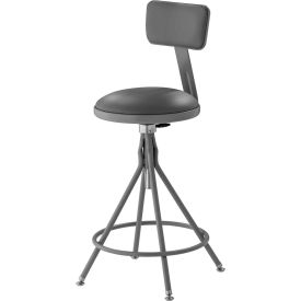 National Public Seating 6524HB 24"-28" Height Adjustable Premium Vinyl Padded Stool with Backrest - Gray image.