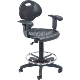 National Public Seating Ergonomic Industrial Stool - Polyurethane - Black - With Arms