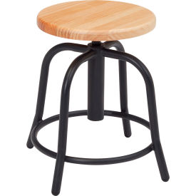 National Public Seating 6800W-10 NPS Steel Designer Stool with Wood Seat - Adjustable Height - Black Frame - 6800 Series image.