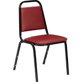 National Public Seating 9108-B NPS Stacking Chair - 1-1/2" Vinyl Seat - Square Back - Burgundy Seat with Black Frame image.