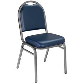 National Public Seating 9204-SV NPS Banquet Stacking Chair - 2" Vinyl Seat - Dome Back - Blue Seat with Silver Frame image.