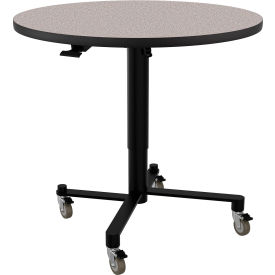 NPS® ACT Air-Lift Nesting Cafe Table Vinyl T-Mold 36" Round Gray Nebula Top/Black Frame 