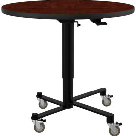 NPS® ACT Air-Lift Nesting Cafe Table Vinyl T-Mold 36" Round Mahogany Top/Black Frame 