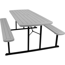 National Public Seating® BMPT Blow Molded Folding Picnic Table Speckled Gray Top Black Frame 
