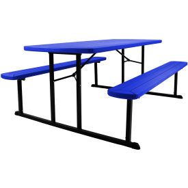 National Public Seating® BMPT Blow Molded Folding Picnic Table Blue Top Black Frame 