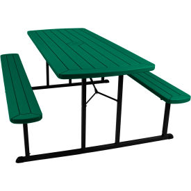 National Public Seating® BMPT Blow Molded Folding Picnic Table Green Top Black Frame 