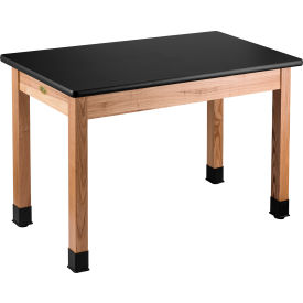 NPS Science Lab Table - Laminate Top - 60""L x 30""W x 30""H - Black w/ Oak Legs