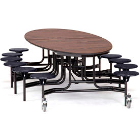 National Public Seating METS-MDPEPCWT10 NPS® Mobile Cafeteria Table w/Black Stools,121"L x 73-1/2"W Elliptical, Walnut Top/Black Frame image.