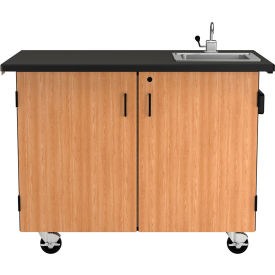 NPS Mobile Science Cabinet with Shelves & Sink Chemical Resistant Top 48""L x 28""W x 36-1/4""H Oak