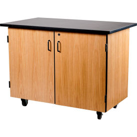 NPS Mobile Science Cabinet with Drawers & Shelf Chemical Resistant Top 48""L x 28""W x 36-1/4""H Oak