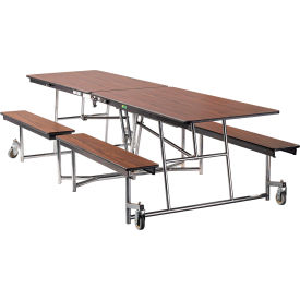 National Public Seating MTFB10-MDPECRWTWT NPS® Mobile Cafeteria Table With Fixed Benches, 121"L x 56"W, Walnut Top/Chrome Frame image.