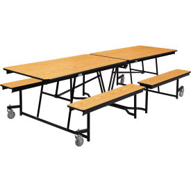 National Public Seating MTFB10-MDPEPCOKOK NPS® Mobile Cafeteria Table With Fixed Benches, 121"L x 56"W, Oak Top/Black Frame image.