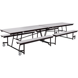 National Public Seating MTFB12-MDPEPCGYGY NPS® Mobile Cafeteria Table With Fixed Benches, 145"L x 56"W, Gray Top/Black Frame image.