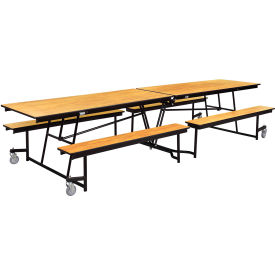 National Public Seating MTFB12-MDPEPCOKOK NPS® Mobile Cafeteria Table With Fixed Benches, 145"L x 56"W, Oak Top/Black Frame image.
