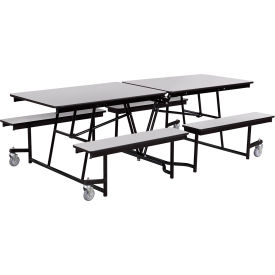 National Public Seating MTFB8-MDPEPCGYGY NPS® Mobile Cafeteria Table With Fixed Benches, 97"L x 56"W, Gray Top/Black Frame image.
