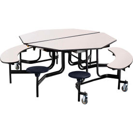 National Public Seating MTO60SB-MDPEPCGYGY10 NPS® Mobile Cafeteria Table w/Stools & Benches, 60" Octagon, Gray Top, Black Frame image.