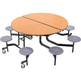 National Public Seating MTR60S-MDPEPCOK02 NPS® 60" Round Mobile Cafeteria Table With Stools, Oak Top/Gray Stools/Black Frame image.