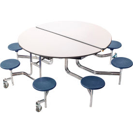 National Public Seating MTR60S-MDPECRGY04 NPS® 60" Round Mobile Cafeteria Table With Stools, Gray Top/Blue Stools/Chrome Frame image.