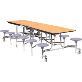 National Public Seating MTFB12-MDPECRGYGY NPS® Mobile Cafeteria Table With Fixed Benches, 145"L x 56"W, Gray Top/Chrome Frame image.