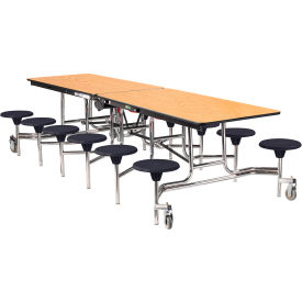 National Public Seating MTS10-MDPECROK10 NPS® Mobile Cafeteria Table With Stools, 121"L x 59"W, Oak Top/Black Stools/Chrome Frame image.