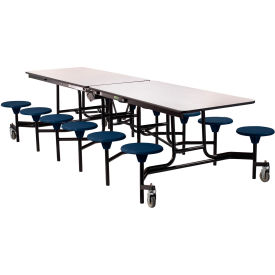 National Public Seating MTS10-MDPEPCGY04 NPS® Mobile Cafeteria Table With Stools, 121"L x 59"W, Gray Top/Blue Stools/Black Frame image.