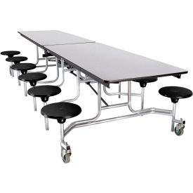 National Public Seating MTS12-MDPECRGY10 NPS® Mobile Cafeteria Table With Stools, 145"L x 59"W, Gray Top/Black Stools/Chrome Frame image.