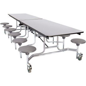 National Public Seating MTS12-MDPECRGY02 NPS® Mobile Cafeteria Table With Stools, 145"L x 59"W, Gray Top/Gray Stools/Chrome Frame image.