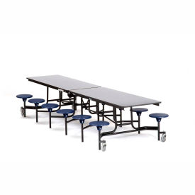 National Public Seating MTS12-MDPEPCGY04 NPS® Mobile Cafeteria Table With Stools, 145"L x 59"W, Gray Top/Blue Stools/Black Frame image.
