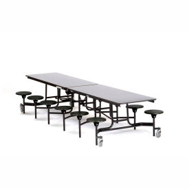 National Public Seating MTS12-MDPEPCGY10 NPS® Mobile Cafeteria Table With Stools, 145"L x 59"W, Gray Top/Black Stools/Black Frame image.