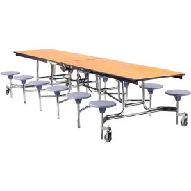 National Public Seating MTS12-MDPECROK02 NPS® Mobile Cafeteria Table With Stools, 145"L x 59"W, Oak Top/Gray Stools/Chrome Frame image.