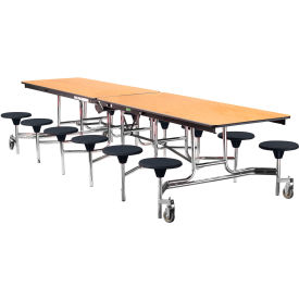 National Public Seating MTS12-MDPECROK10 NPS® Mobile Cafeteria Table With Stools, 145"L x 59"W, Oak Top/Black Stools/Chrome Frame image.
