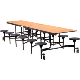 National Public Seating MTS12-MDPEPCOK10 NPS® Mobile Cafeteria Table With Stools, 145"L x 59"W, Oak Top/Black Stools/Black Frame image.