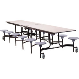 National Public Seating MTS12-MDPEPCGY02 NPS® Mobile Cafeteria Table With Stools, 145"L x 59"W, Gray Top/Gray Stools/Black Frame image.