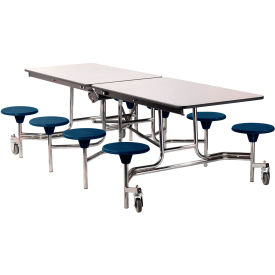 National Public Seating MTS8-MDPECRGY04 NPS® Mobile Cafeteria Table With Stools, 97"L x 59"W, Gray Top/Blue Stools/Chrome Frame image.