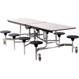 National Public Seating MTS8-MDPECRGY10 NPS® Mobile Cafeteria Table With Stools, 97"L x 59"W, Gray Top/Black Stools/Chrome Frame image.