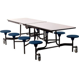 National Public Seating MTS8-MDPEPCGY04 NPS® Mobile Cafeteria Table With Stools, 97"L x 59"W, Gray Top/Blue Stools/Black Frame image.