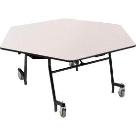 National Public Seating MTSSF-60H-MDPEPCGY NPS® Mobile EasyFold Table, 60" Hexagon, Gray Top, Black Frame image.