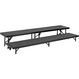 National Public Seating RS2LC-10 2 Level Straight Riser with Carpet - 96"L x 18"W - 8"H & 16"H - Black image.