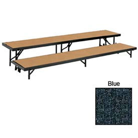 National Public Seating RS2LC-04 2 Level Straight Riser with Carpet - 96"L x 18"W - 8"H & 16"H - Blue image.