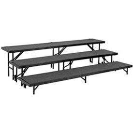 National Public Seating RS3LC-10 3 Level Straight Riser with Carpet - 96"L x 18"W - 8"H, 16"H & 24"H - Black image.